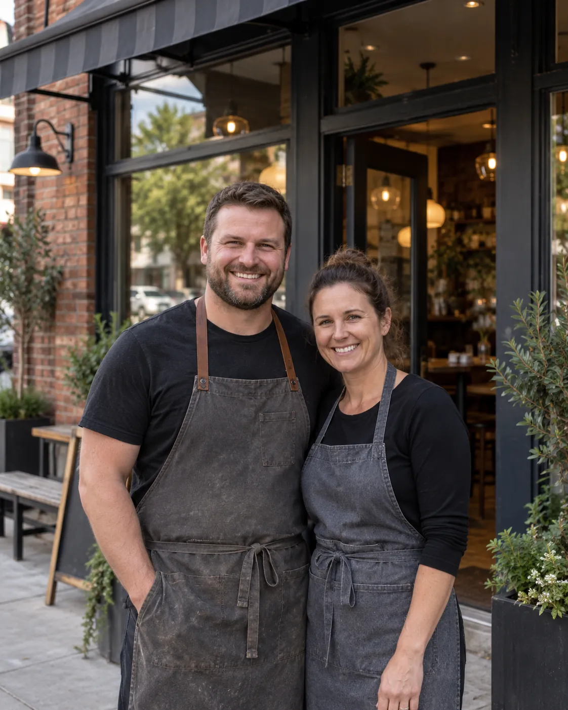 Owners outside their local storefront